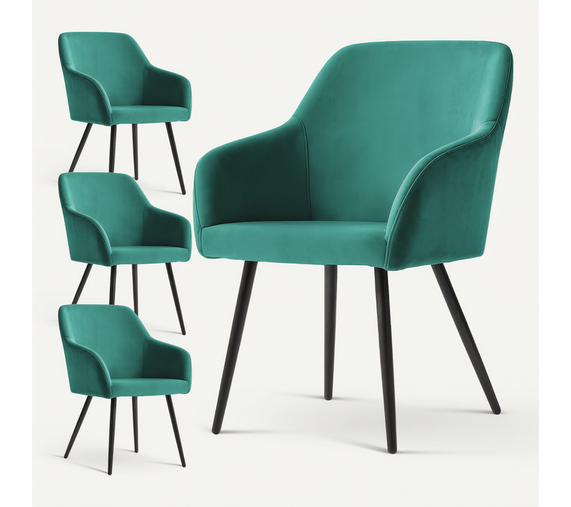 Lot De 4 Chaises En Velours Lisses Estelle Vert Bouteille Pieds Noirs