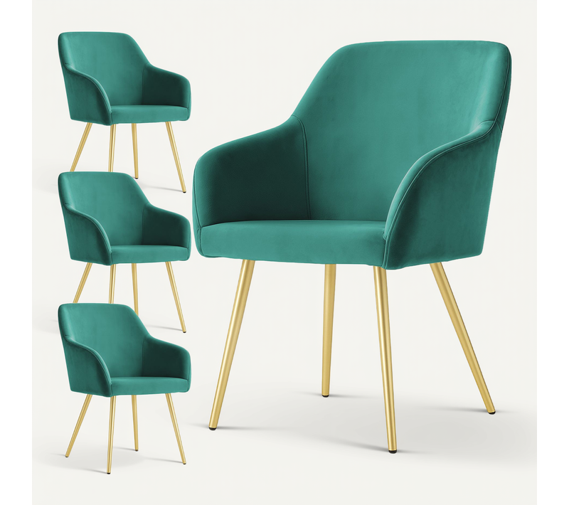 Lot De 4 Chaises En Velours Lisses Estelle Vert Bouteille Pieds Dorés