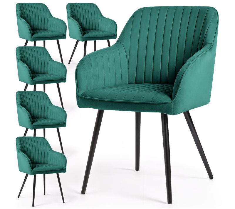 Lot De 6 Chaises En Velours À Surpiqûres Florence Vert Bouteille Pieds Noirs