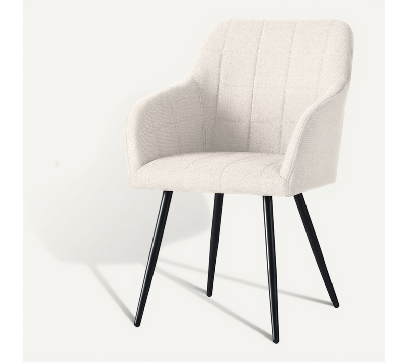 Lot De 6 Chaises Rembourrées à Surpiqûres Carrées Luxano Crème Pieds Noirs Tissu Lumos