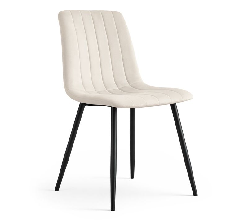 Chaise En Velours Matelassée Livo Beige Pieds Noirs