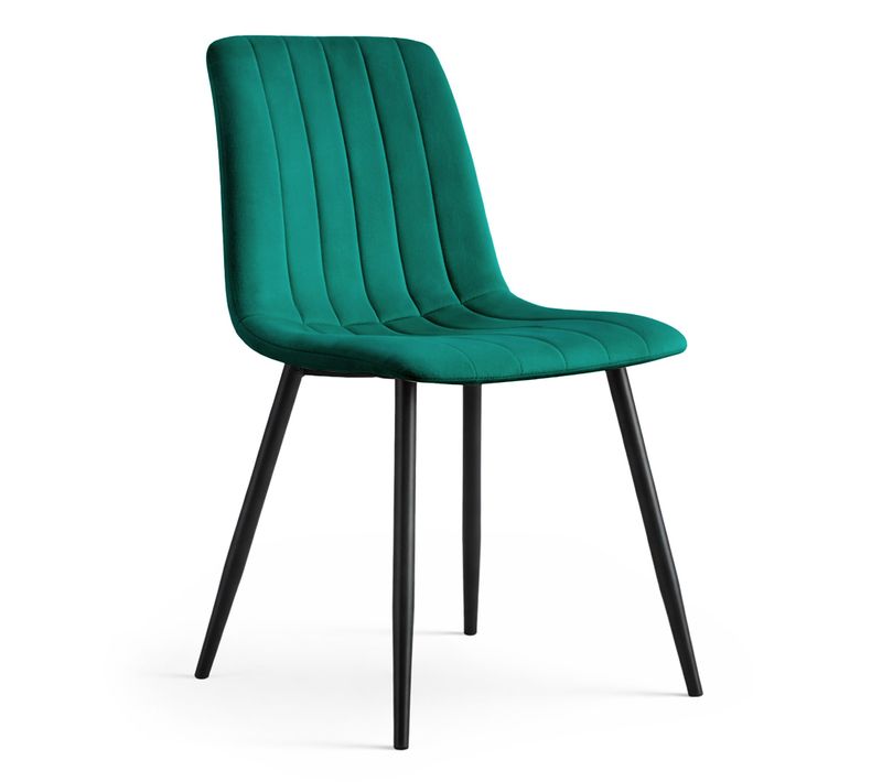 Chaise En Velours Matelassée Livo Vert Bouteille Pieds Noirs