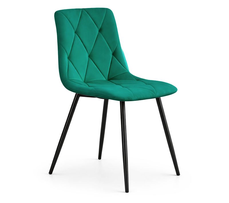 Chaise En Velours Matelassée Milo Vert Bouteille Pieds Noirs