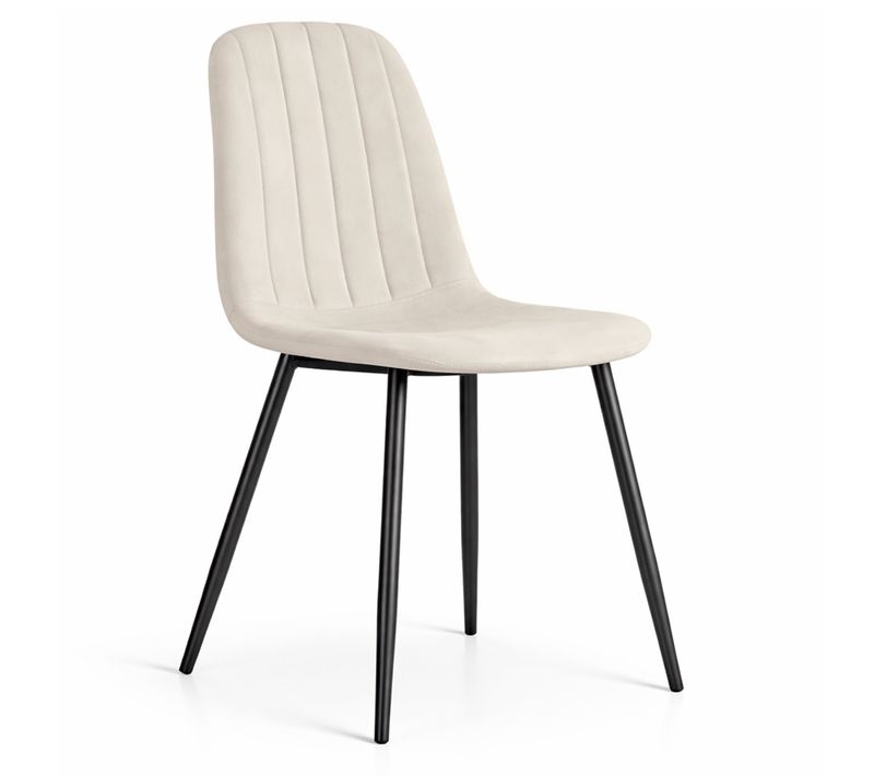 Chaise En Velours Matelassée Lumo Beige Pieds Noirs