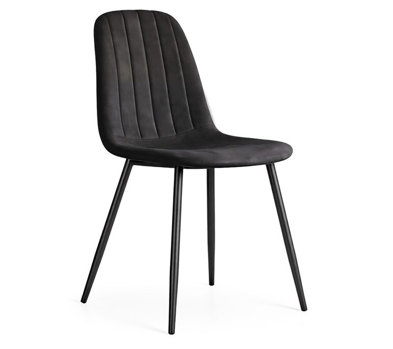 Chaise En Velours Matelassée Lumo Noire Pieds Noirs