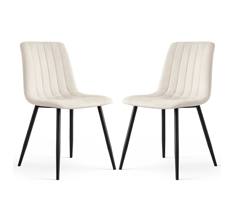Lot De 2 Chaises En Velours Matelassées Livo Beige Pieds Noirs
