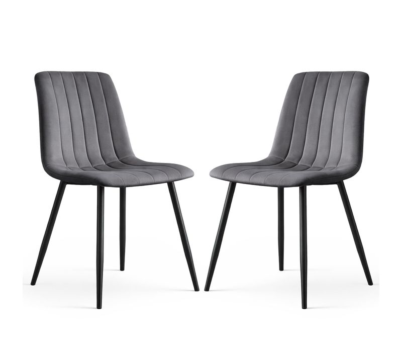 Lot De 2 Chaises En Velours Matelassées Livo Graphite Foncé Pieds Noirs