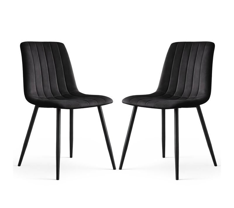Lot De 2 Chaises En Velours Matelassées Livo Noires Pieds Noirs