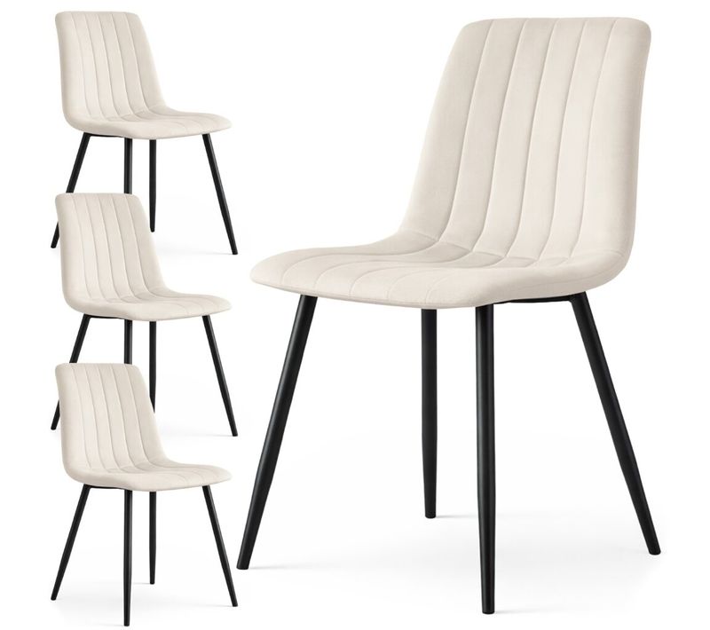 Lot De 4 Chaises En Velours Matelassées Livo Beige Pieds Noirs