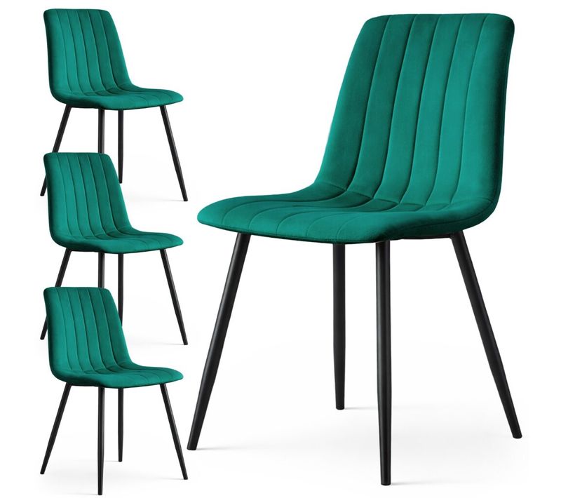Lot De 4 Chaises En Velours Matelassées Livo Vert Bouteille Pieds Noirs