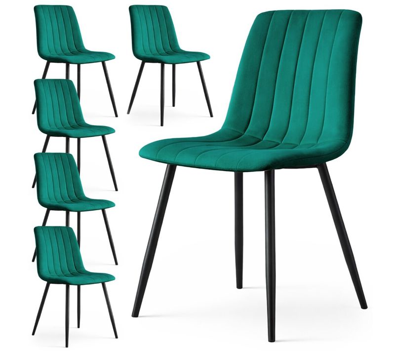 Lot De 6 Chaises En Velours Matelassées Livo Vert Bouteille Pieds Noirs