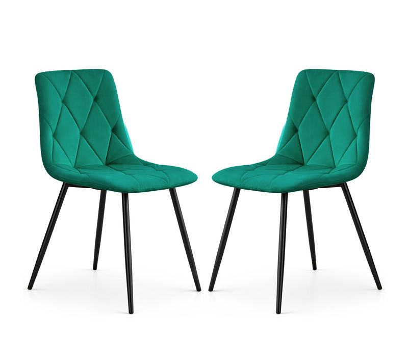 Lot De 2 Chaises En Velours Matelassées Milo Vert Bouteille Pieds Noirs