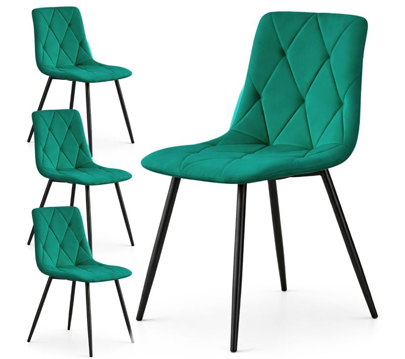 Lot De 4 Chaises En Velours Matelassées Milo Vert Bouteille Pieds Noirs