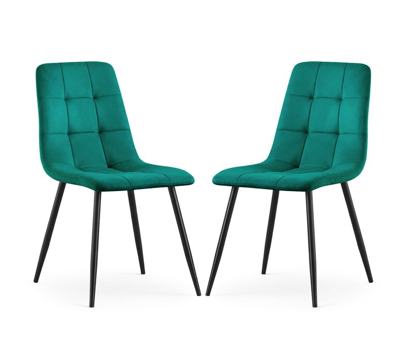 Lot De 2 Chaises En Velours Matelassées Nero Vert Bouteille Pieds Noirs