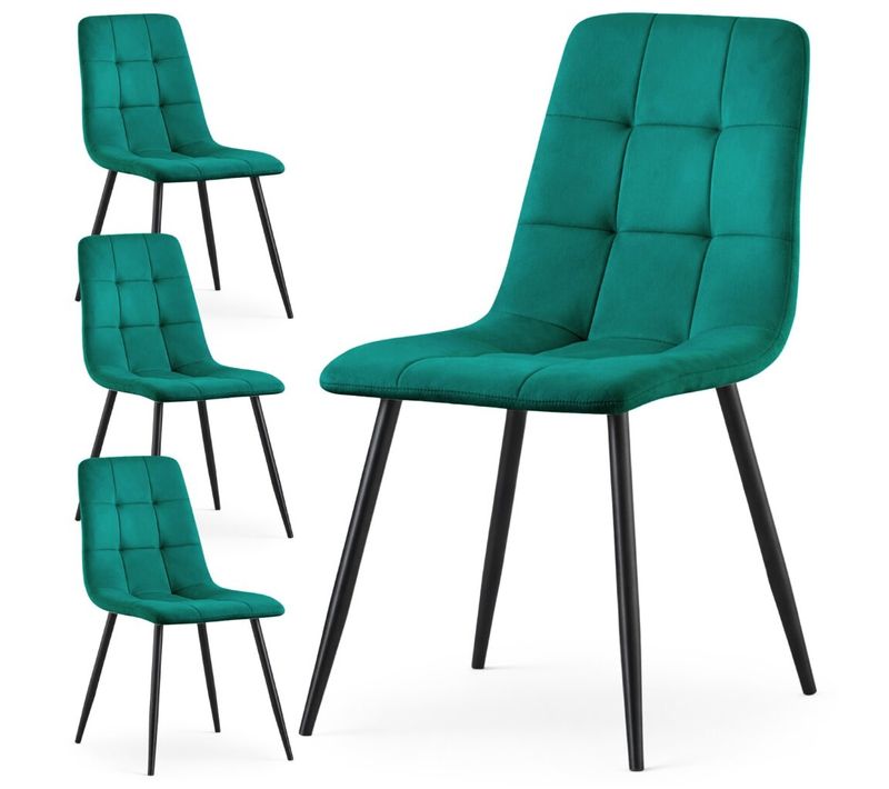 Lot De 4 Chaises En Velours Matelassées Nero Vert Bouteille Pieds Noirs