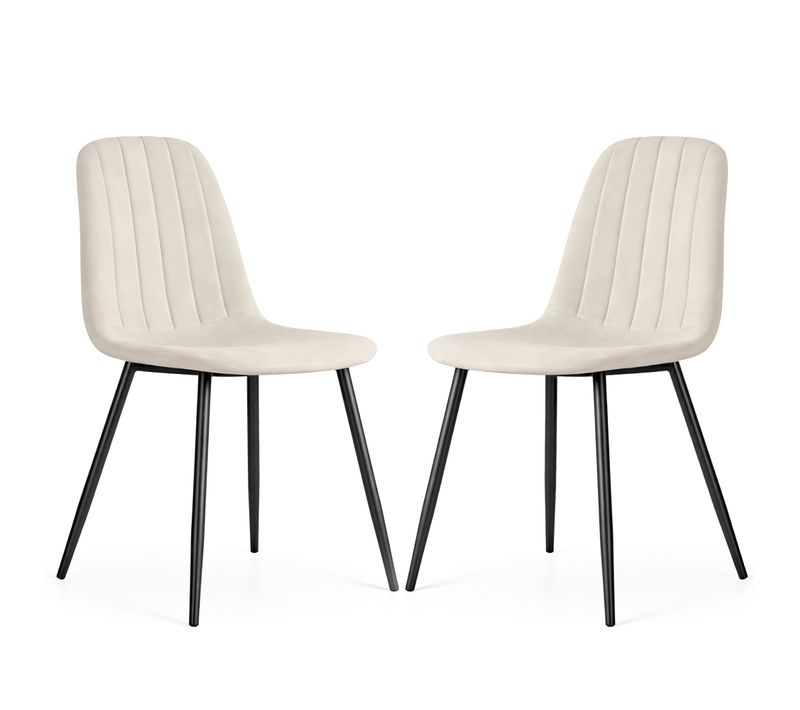 Lot De 2 Chaises En Velours Matelassées Lumo Beige Pieds Noirs