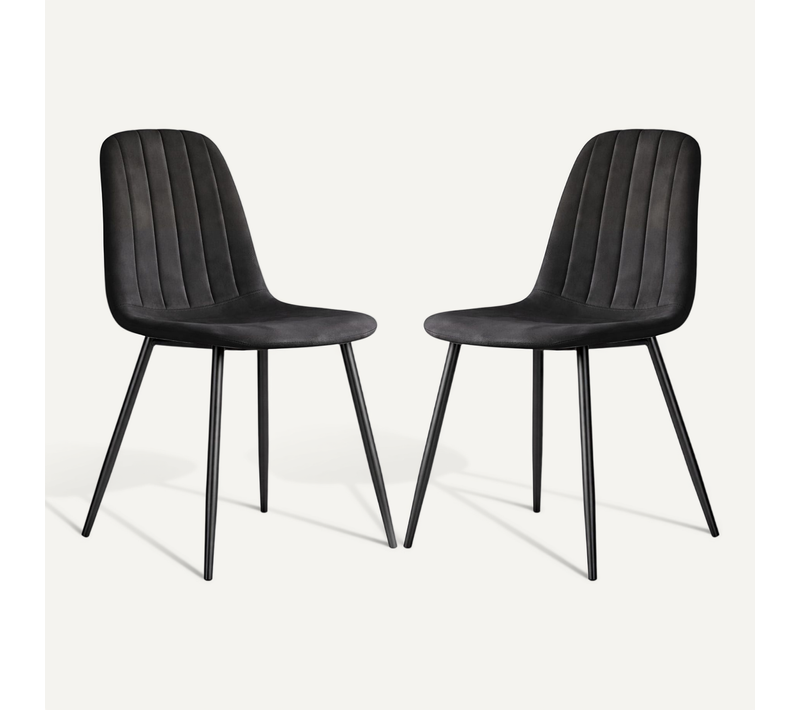 Lot De 2 Chaises En Velours Matelassées Lumo Noires Pieds Noirs