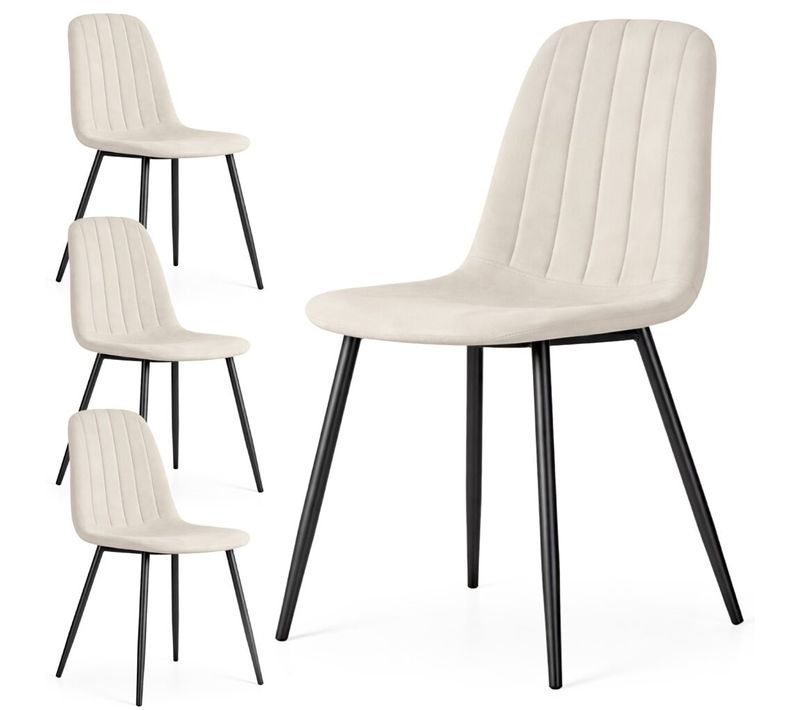 Lot De 4 Chaises En Velours Matelassées Lumo Beige Pieds Noirs