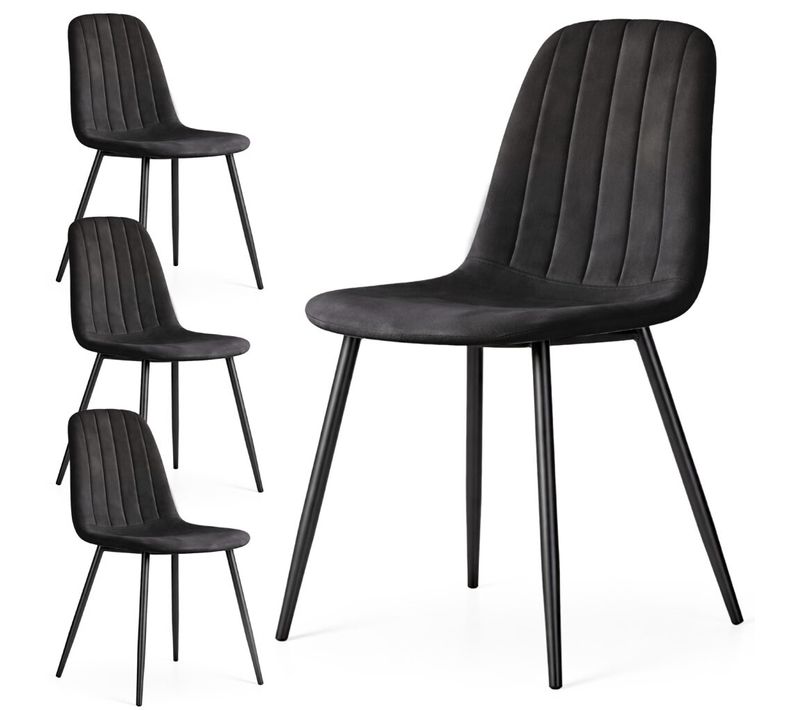 Lot De 4 Chaises En Velours Matelassées Lumo Noires Pieds Noirs