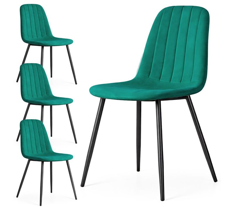 Lot De 4 Chaises En Velours Matelassées Lumo Vert Bouteille Pieds Noirs