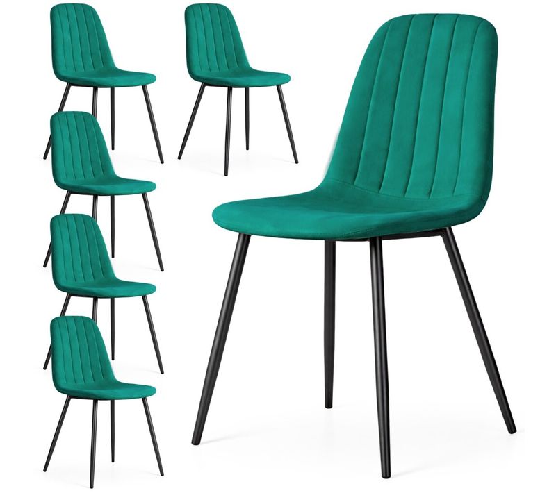 Lot De 6 Chaises En Velours Matelassées Lumo Vert Bouteille Pieds Noirs