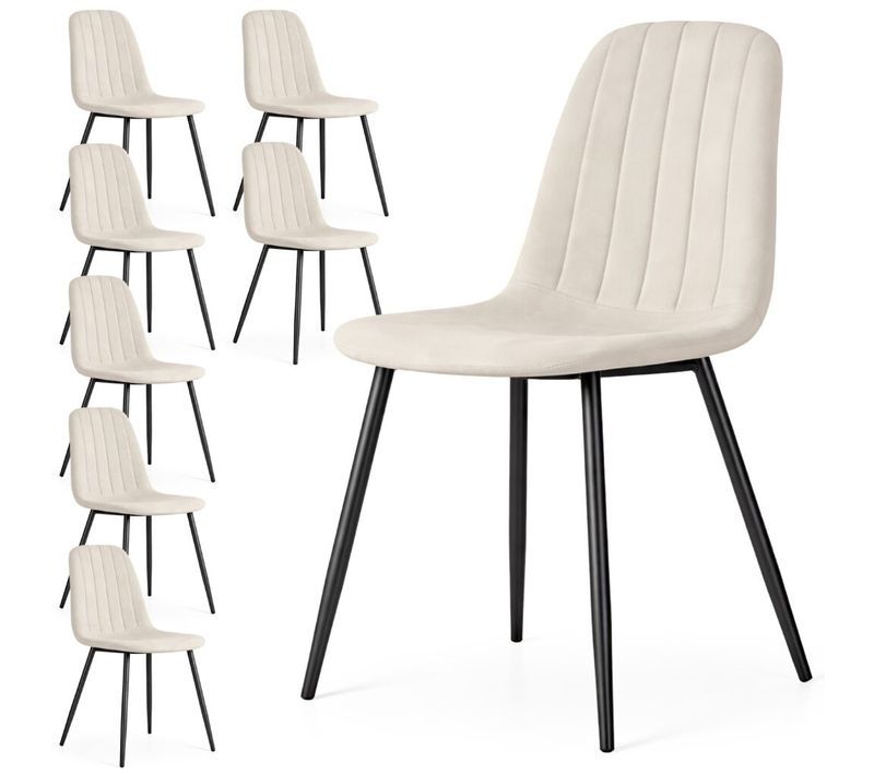 Lot De 8 Chaises En Velours Matelassées Lumo Beige Pieds Noirs