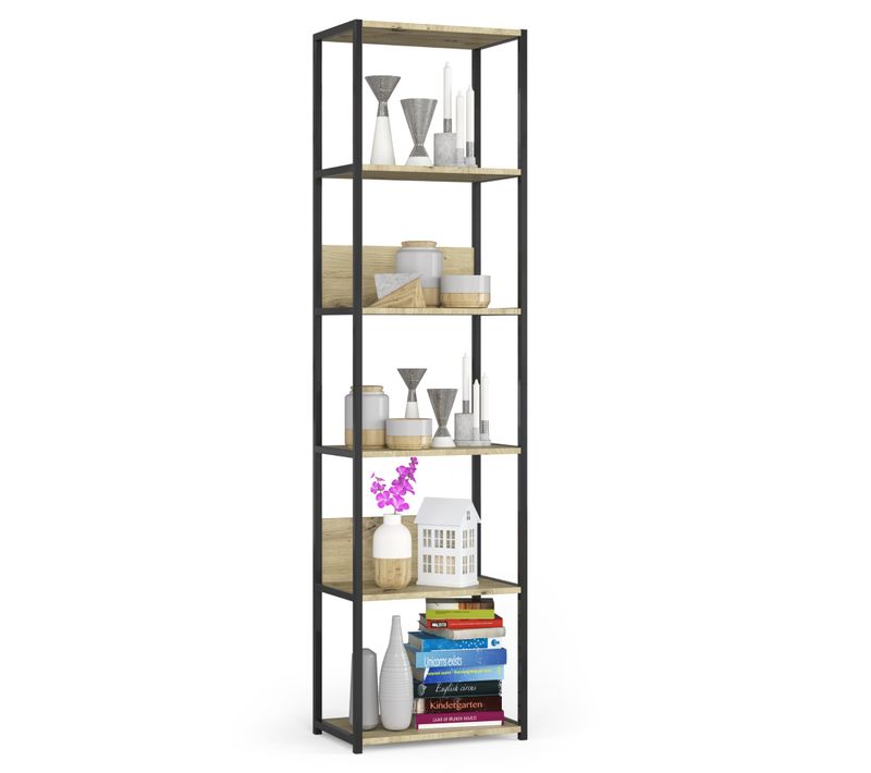 Étagère Murale Industrielle Sur Pied Akord Noire 50 Cm Façade Chêne Artisan 6 Étagères 50x32x192 Cm