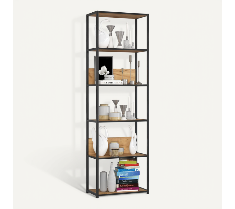 étagère Murale Industrielle Sur Pied Akord Noire 60 Cm Façade Chêne Craft 6 étagères 60x32x192 Cm