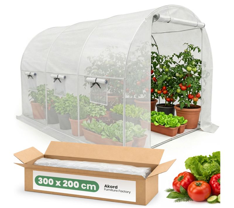 Serre De Jardin Tunnel Avec Structure En Métal Et Bâche En Pe 6 Fenêtres Blanche 200x300x200 Cm