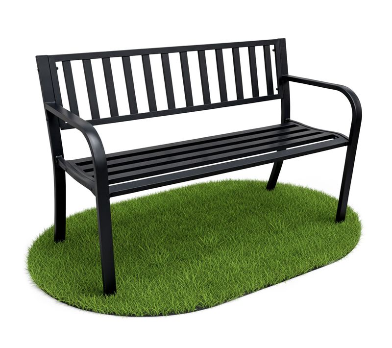 Banc De Jardin Noir Linea Avec Pieds En Acier Et Dossier En Acier, Largeur 119 Cm