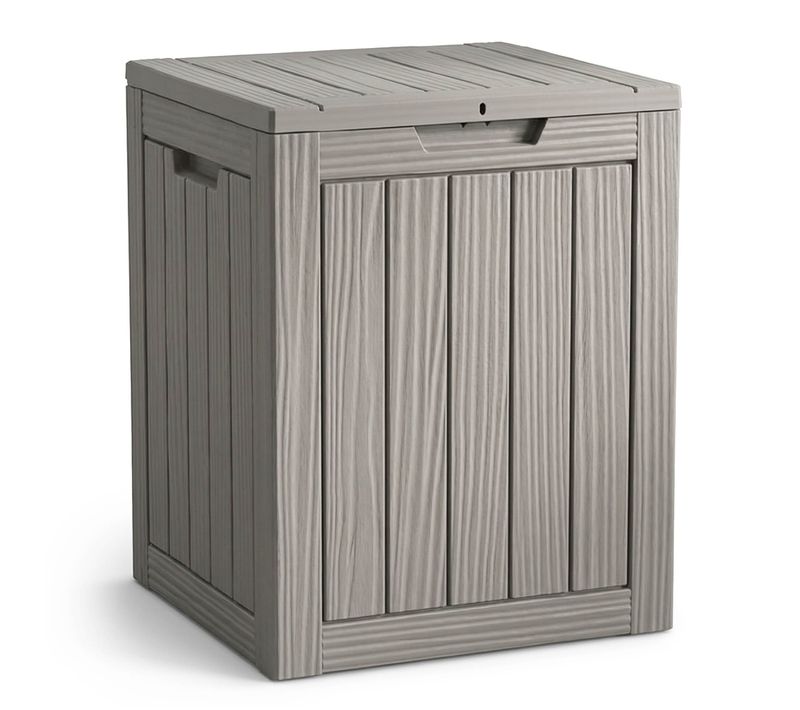 Coffre De Jardin Imperméable 113l Boîte De Rangement Extérieur Balcon Plastique Polypropylène Gris