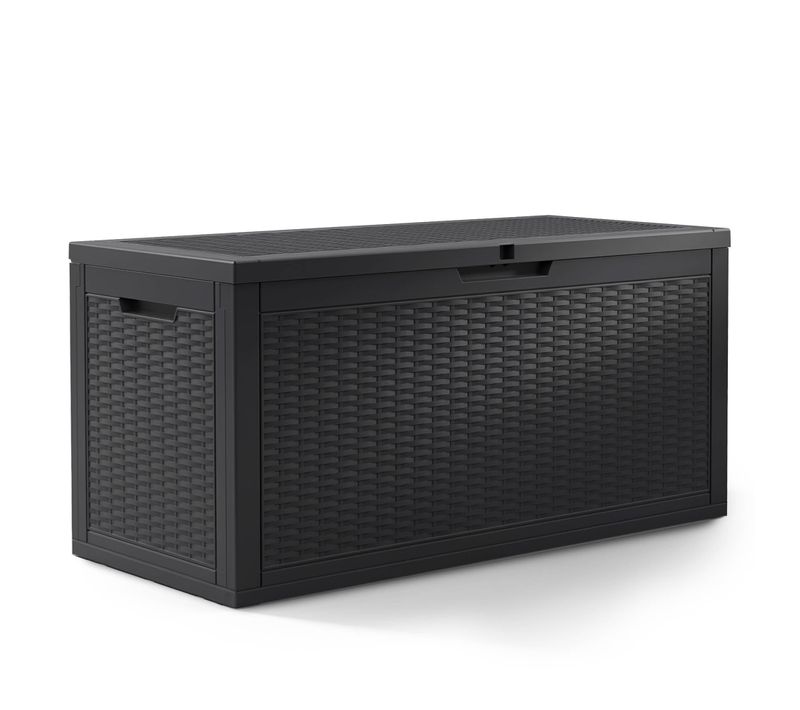 Coffre De Jardin Imperméable 340l Boîte De Rangement Extérieur Balcon Plastique Polypropylène Noir