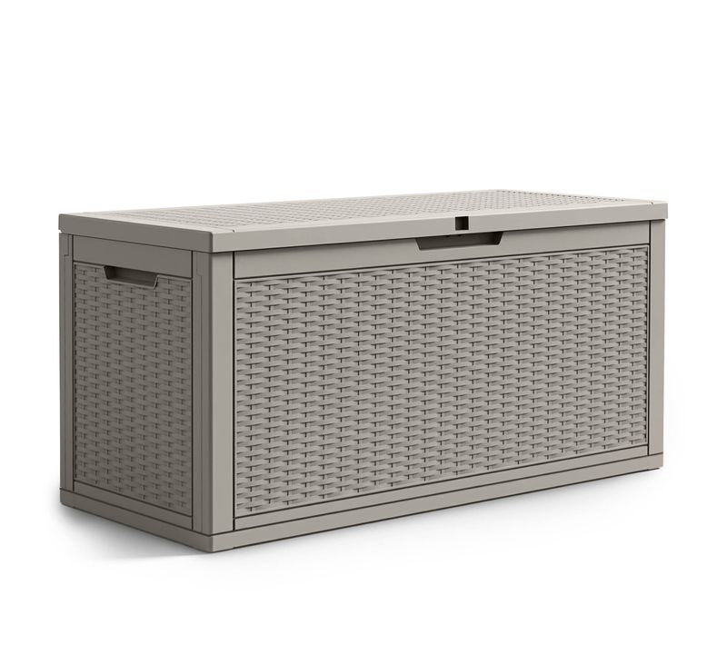 Coffre De Jardin Imperméable 340l Boîte De Rangement Extérieur Balcon Plastique Polypropylène Gris