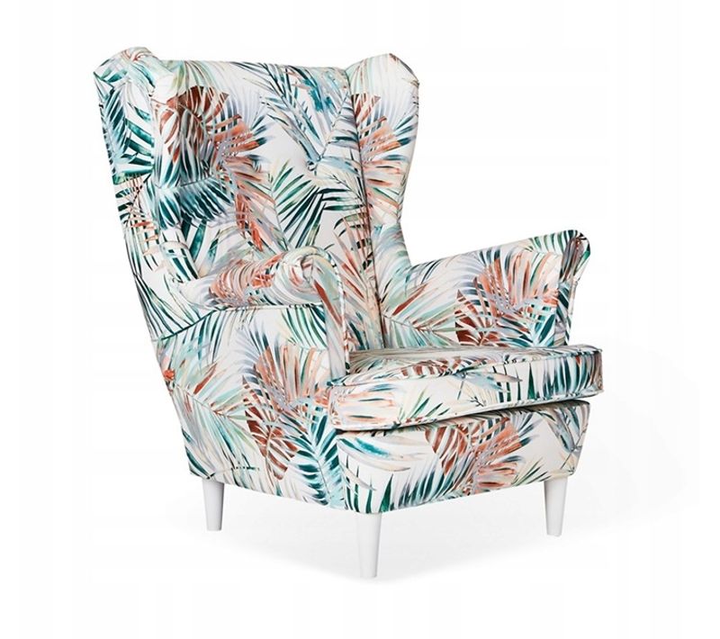Fauteuil Uszak En Velours, à Motifs Végétaux Multicolores