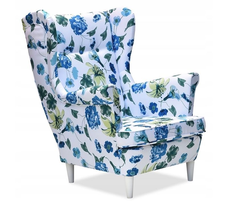 Fauteuil à Oreilles Ari Print, Style Scandinave — Motif De Fleurs De Bleuet, Bleu Clair