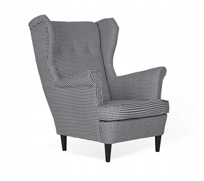 Fauteuil Scandinave à Oreilles Ari Print — Pied-de-poule Noir Et Blanc