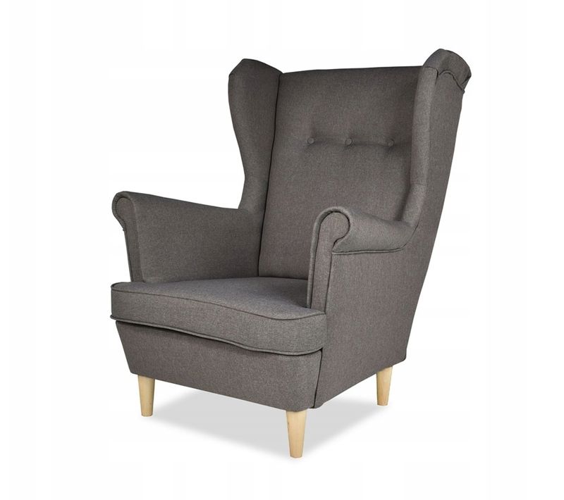 Fauteuil à Oreilles Ari, Style Scandinave, Gris - Fauteuil Relax Classique Trône