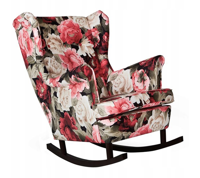 Fauteuil à Oreilles Ari De à Bascule Scandinave Sur Patins — Motif Fleurs De Pivoines