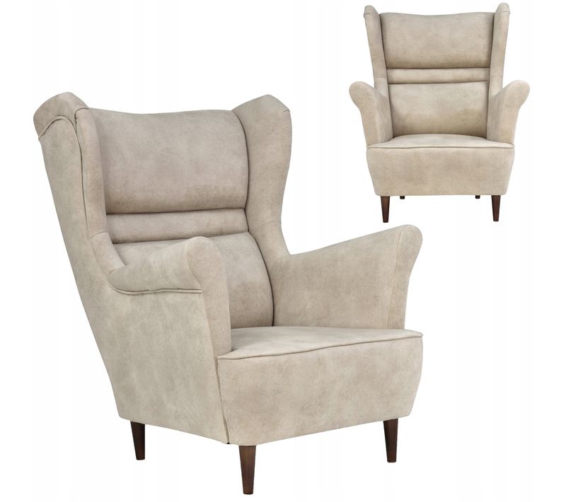 Fauteuil à Oreilles Zoja, Style Scandinave, Coloris Crème, Beige, Ivoire