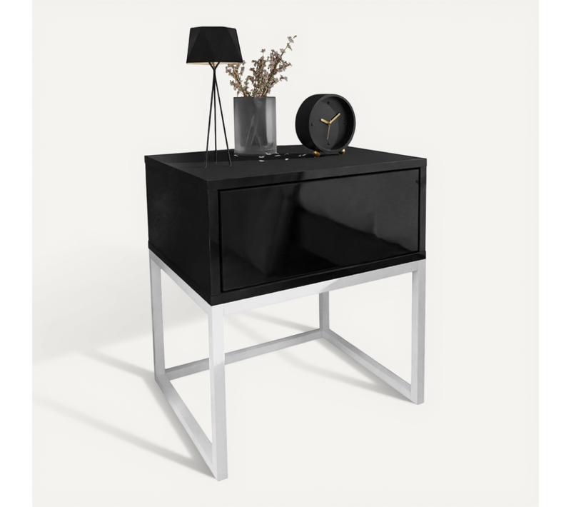 Table De Chevet Blanco Loft Blanc / Noir Brillant Push Open