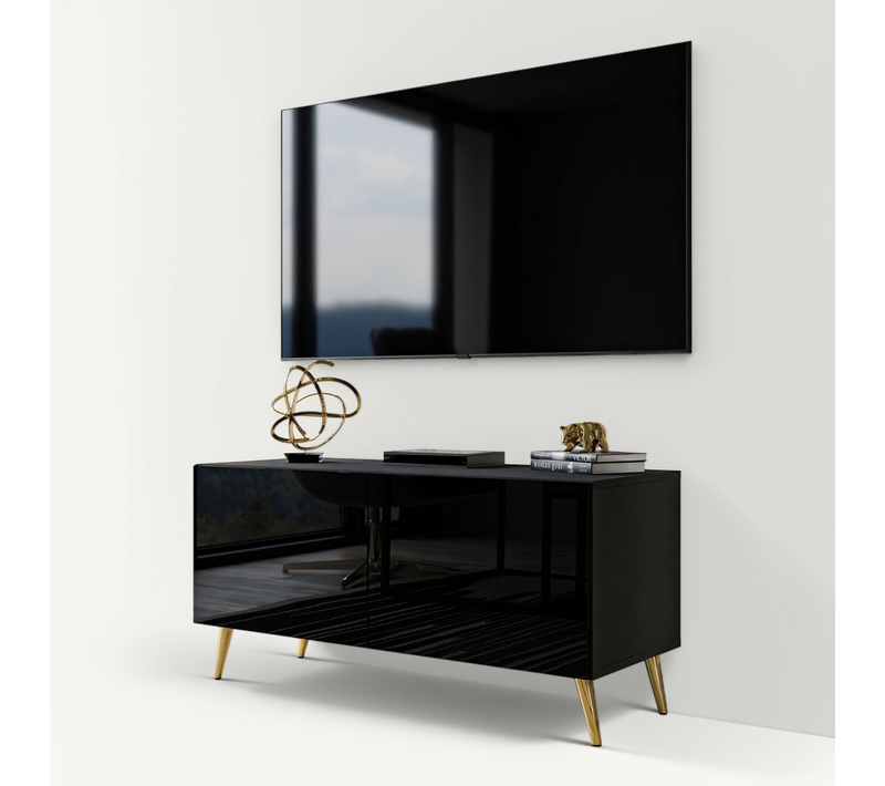 Meuble TV Aura 100 Noir Brillant – Couleur Des Pieds : Doré