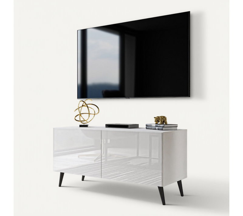 Meuble TV Aura 100 Blanc Brillant – Couleur Des Pieds : Noir