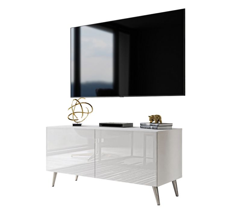 Meuble TV Aura 100 Blanc Brillant – Couleur Des Pieds : Chrome