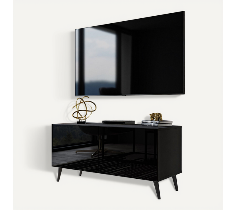 Meuble TV Aura 100 Noir Brillant Avec Éclairage LED – Couleur Des Pieds : Noir