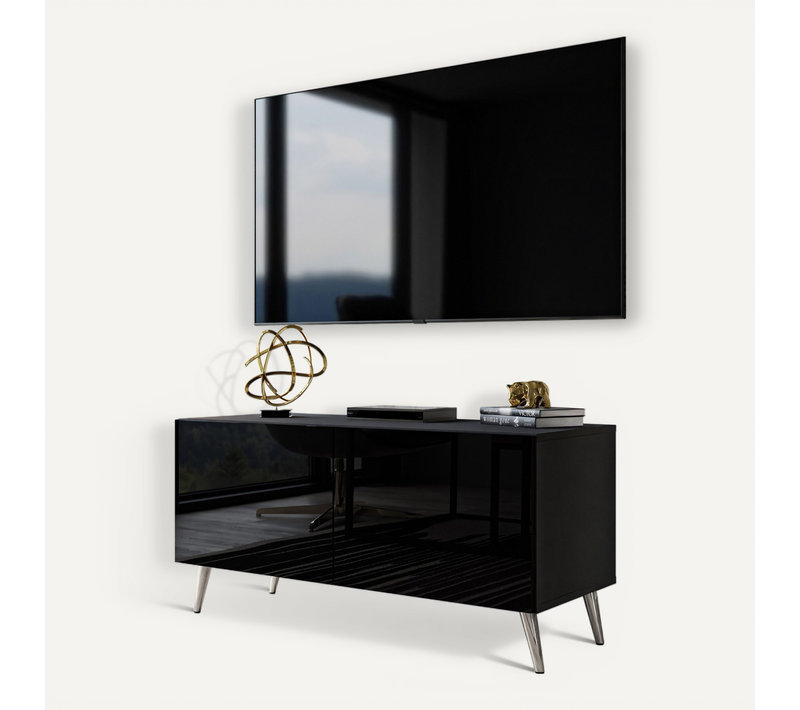 Meuble TV Aura 100 Noir Brillant – Couleur Des Pieds : Chrome