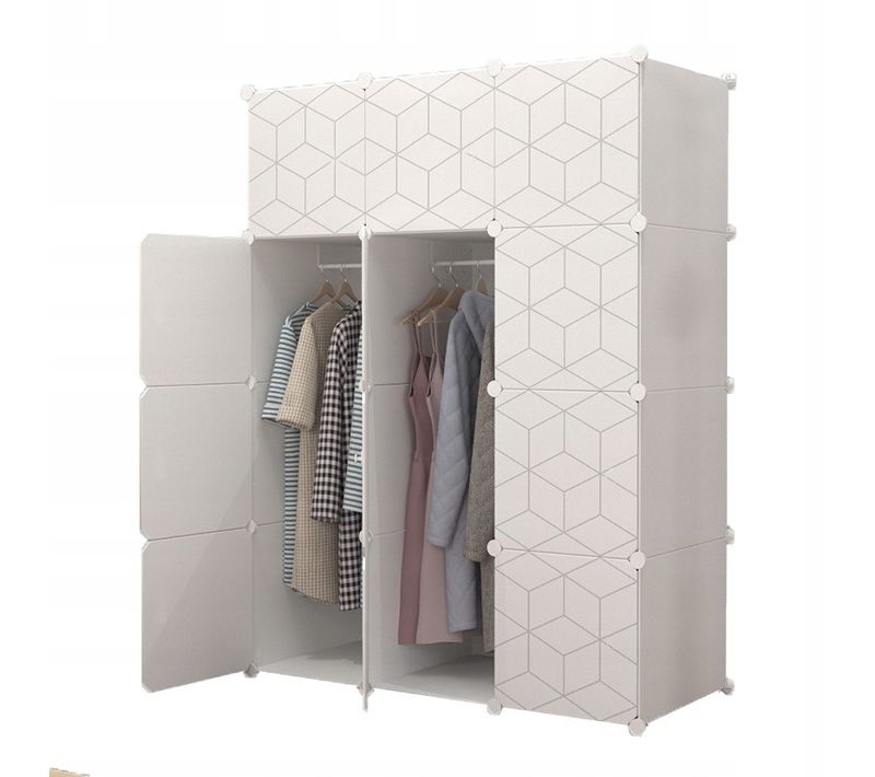 Armoire Modulaire Géométrique Blanche Dressing Étagères Tringle à Vêtements XXL