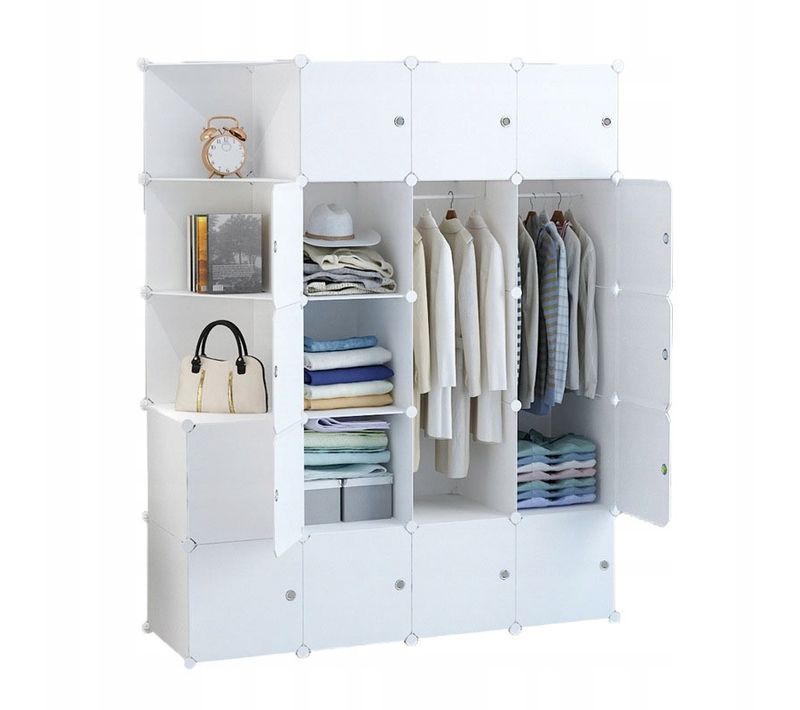 Armoire Modulaire Blanche, Penderie, Étagères XXL, Tringle