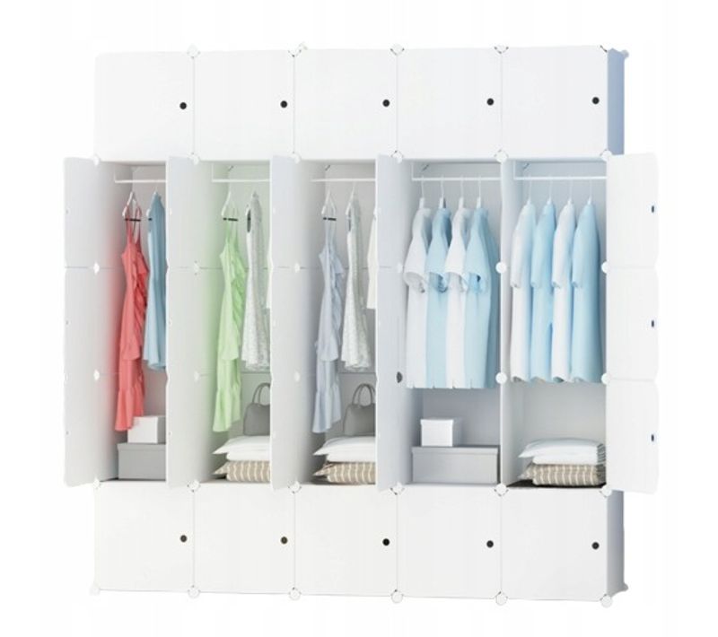 Grande Armoire Modulaire Blanche, Dressing XXL Spacieux Pour Vêtements, Étagères, Tringle