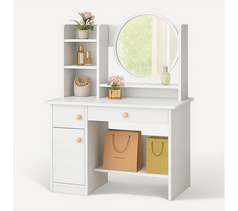 Coiffeuse Avec Miroir De Maquillage, Blanche, Grande, Style Scandinave