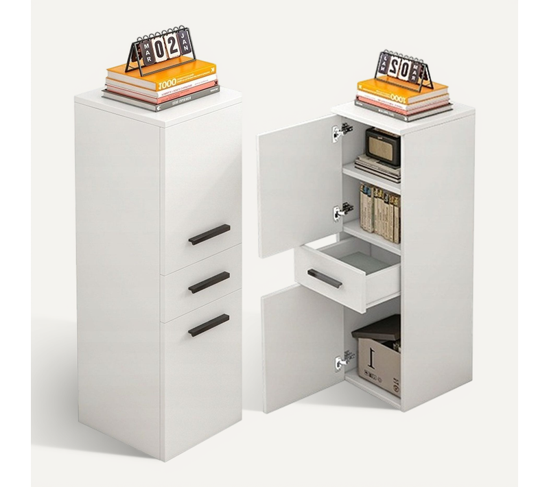 Étagère De Bureau Avec Tiroir, 2 Étagères, Armoire Blanche, Classeurs, Loft, 85 Cm